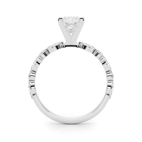 Silver Princess Solitaire with Side Stones on a Pavé Band and Four-Prong Setting 1