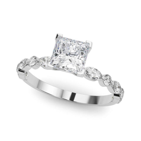 Silver Princess Solitaire with Side Stones on a Pavé Band and Four-Prong Setting 2