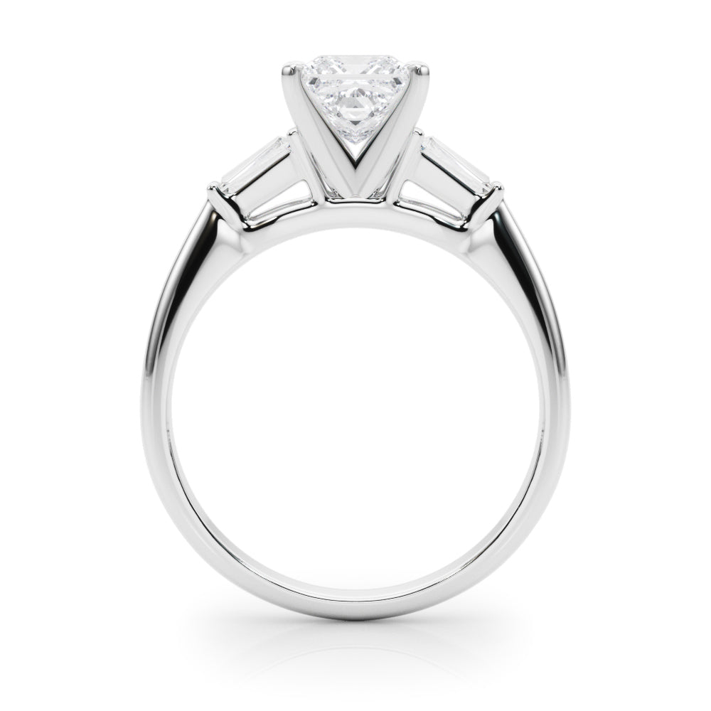 Silver Princess Solitaire with Tapered Baguette Side Stones on a Classic Band with Four-Prong Setting 1