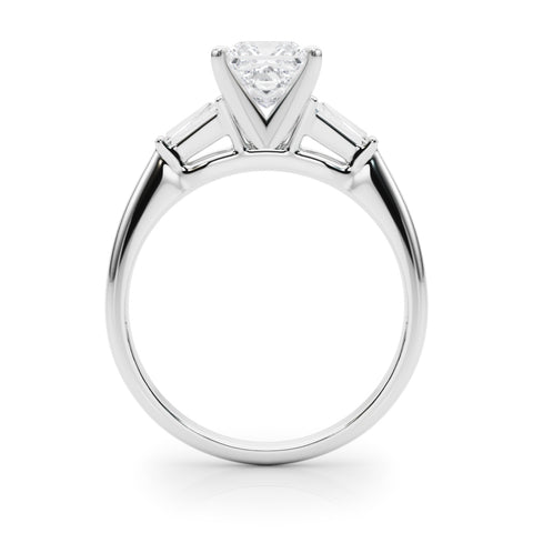 Silver Princess Solitaire with Tapered Baguette Side Stones on a Classic Band with Four-Prong Setting 1