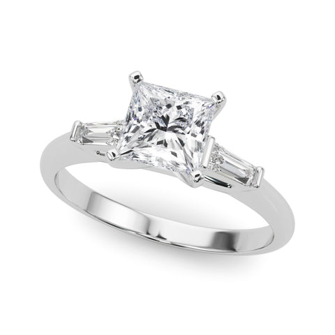 Silver Princess Solitaire with Tapered Baguette Side Stones on a Classic Band with Four-Prong Setting 2