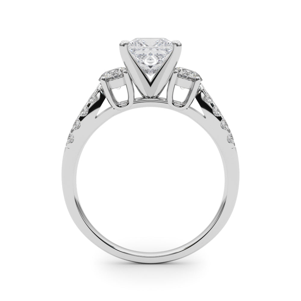 Silver Princess Three-Stone Diamond Ring with Pavé Split Shank and Four-Prong Setting 1