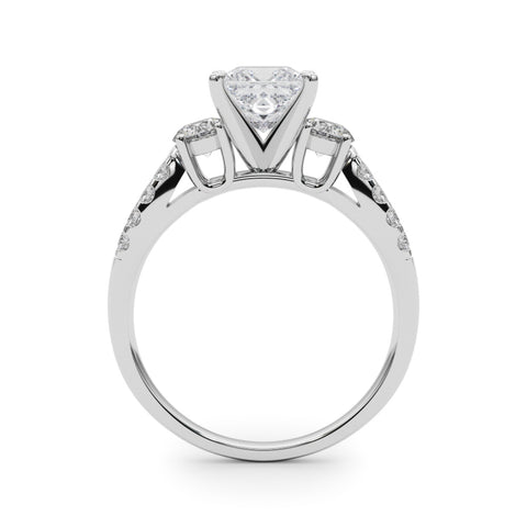 Silver Princess Three-Stone Diamond Ring with Pavé Split Shank and Four-Prong Setting 1