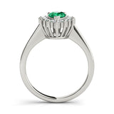 Silver Prong-Set Pear-Cut Emerald with Diamond Halo and Silver Band