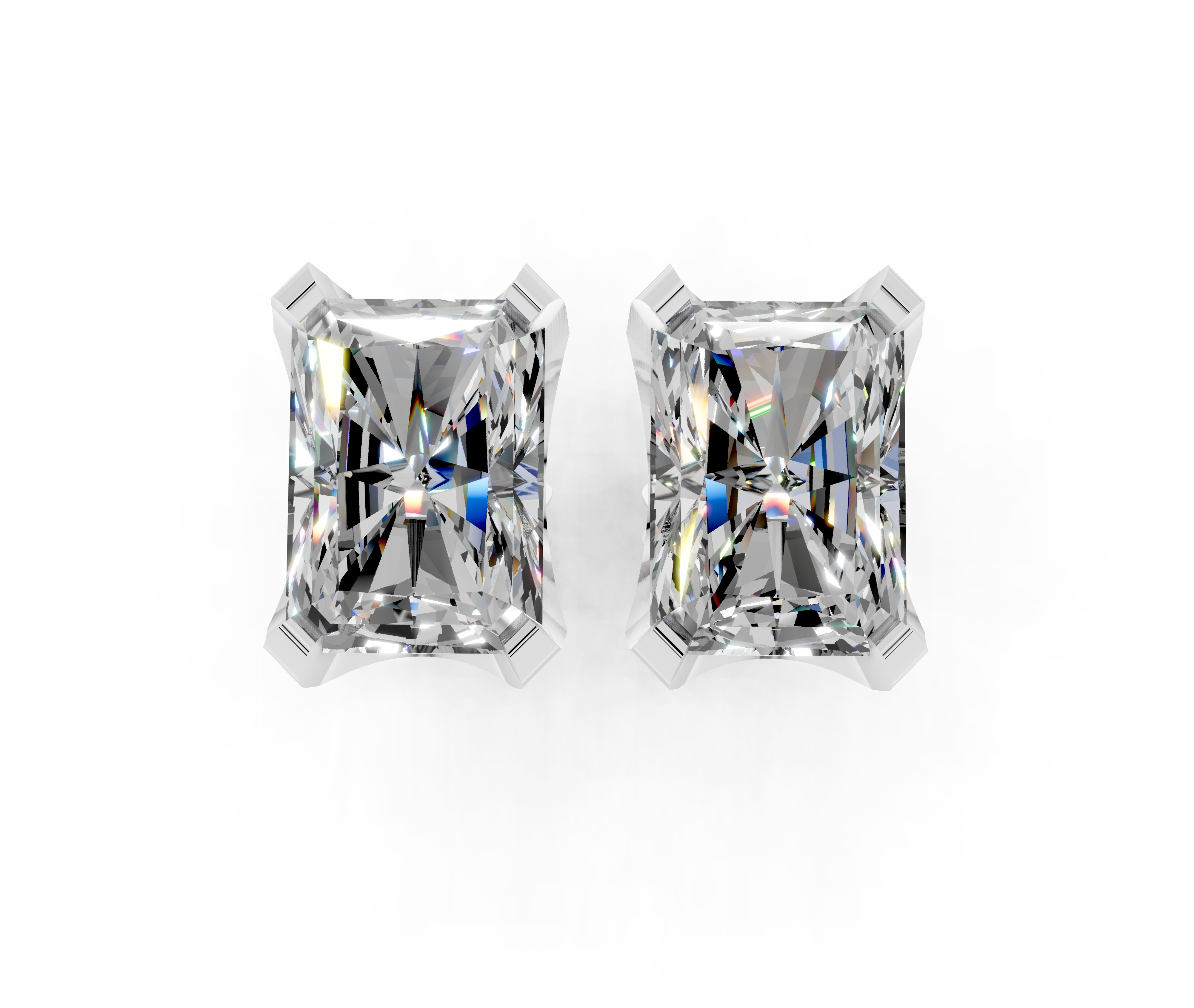 Silver Radiant Brilliant Diamond Stud Earrings 1