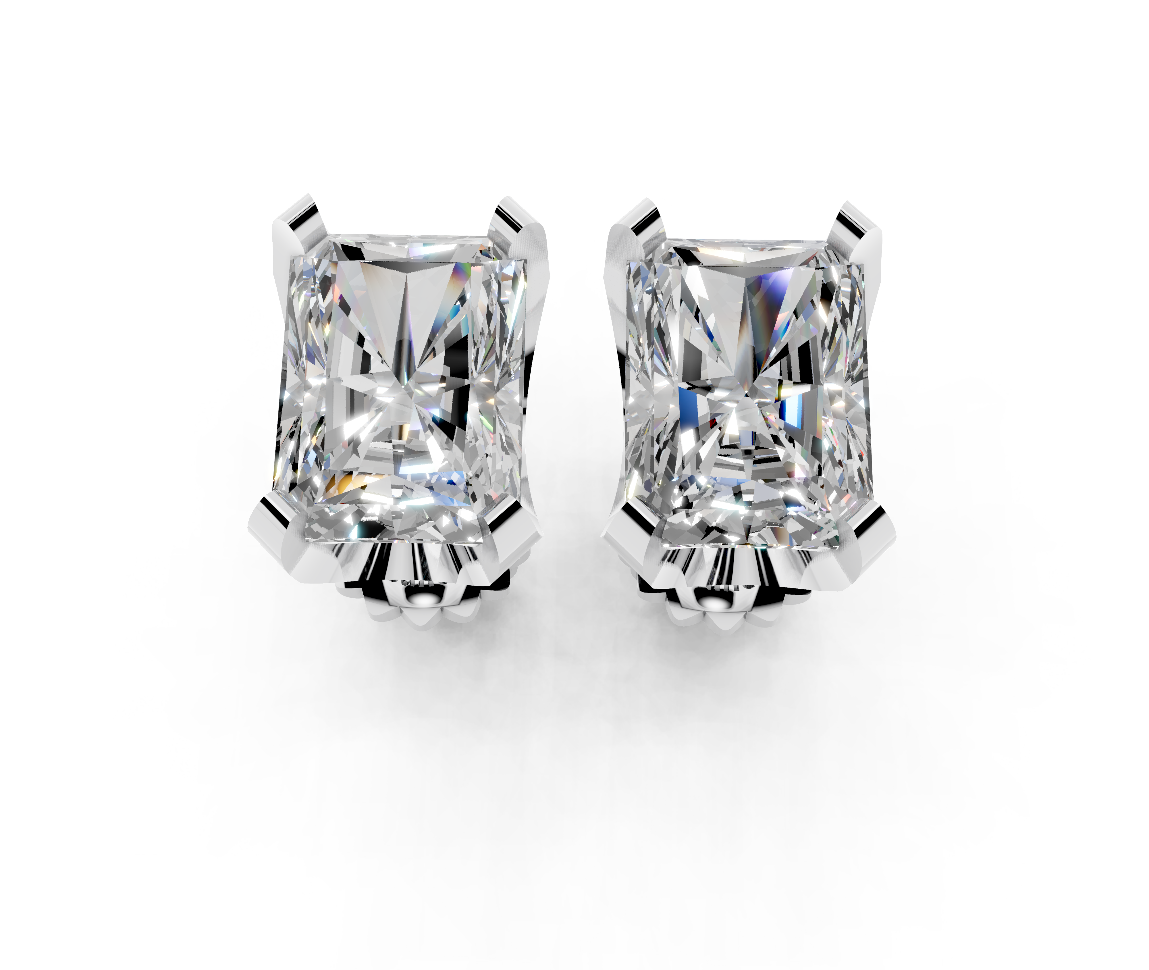 Silver Radiant Brilliant Diamond Stud Earrings