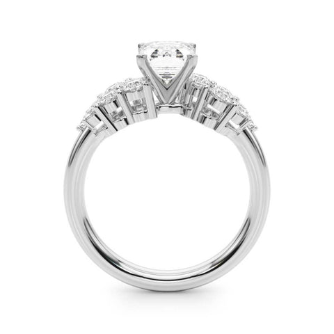 Silver Radiant Cluster Diamond Engagement Ring with Pavé Band and Four-Prong Setting 1