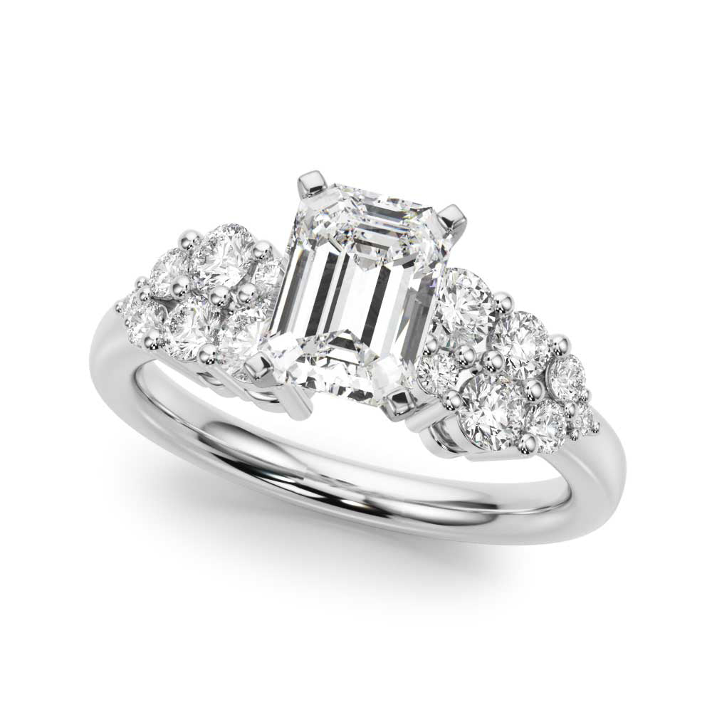Silver Radiant Cluster Diamond Engagement Ring with Pavé Band and Four-Prong Setting 2