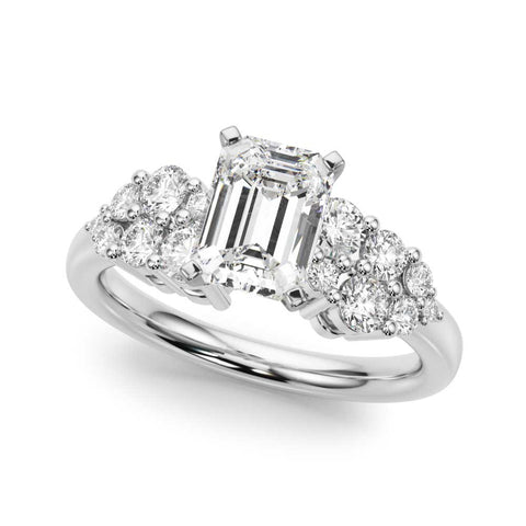 Silver Radiant Cluster Diamond Engagement Ring with Pavé Band and Four-Prong Setting 2