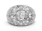 Silver Radiant Cut Brilliant Halo Pave Diamond Milgrain Ring_13