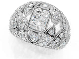 Silver Radiant Cut Brilliant Halo Pave Diamond Milgrain Ring_14