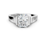 Silver Radiant Cut Brilliant Solitaire Diamond Ring with Channel Set Band and Bar Prong Setting_12