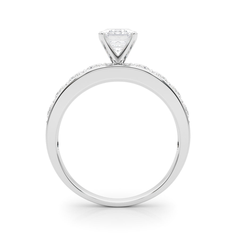 Silver Radiant Cut Channel Set Diamond Engagement Ring with Four-Prong Setting 1