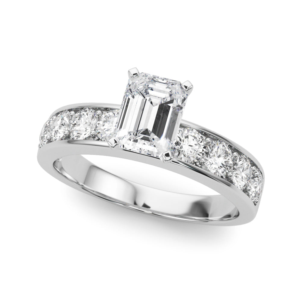 Silver Radiant Cut Channel Set Diamond Engagement Ring with Four-Prong Setting 2