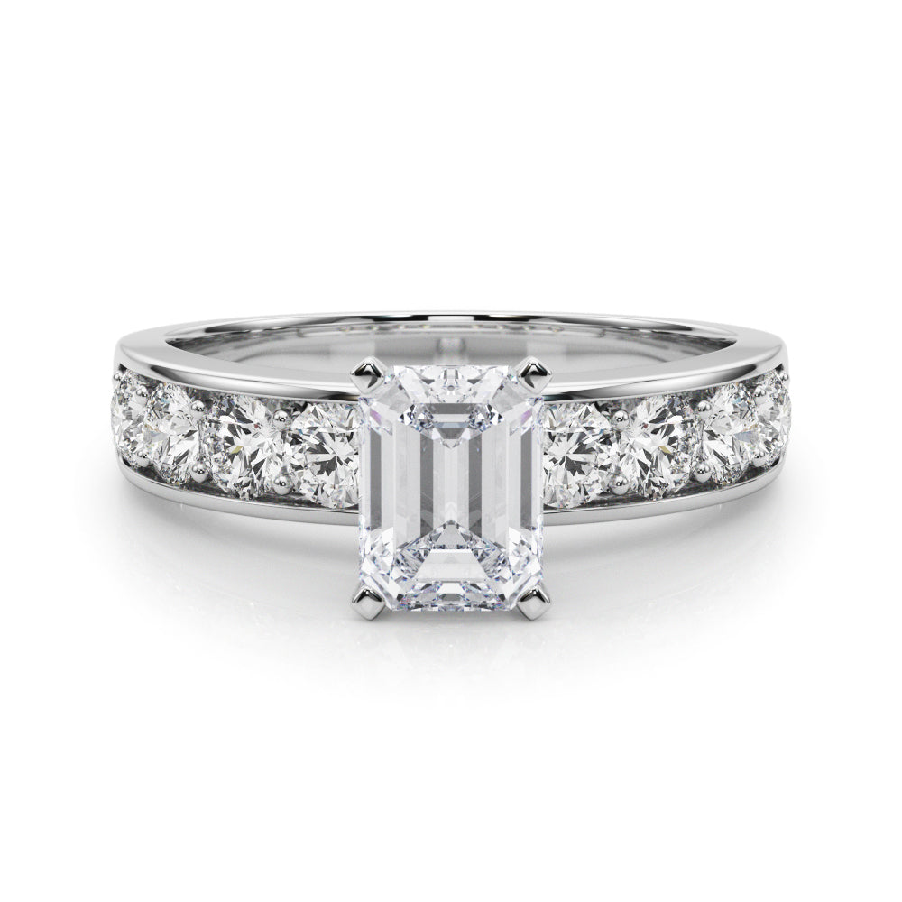 Silver Radiant Cut Channel Set Diamond Engagement Ring with Four-Prong Setting