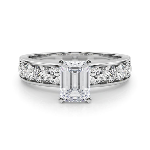 Silver Radiant Cut Channel Set Diamond Engagement Ring with Four-Prong Setting