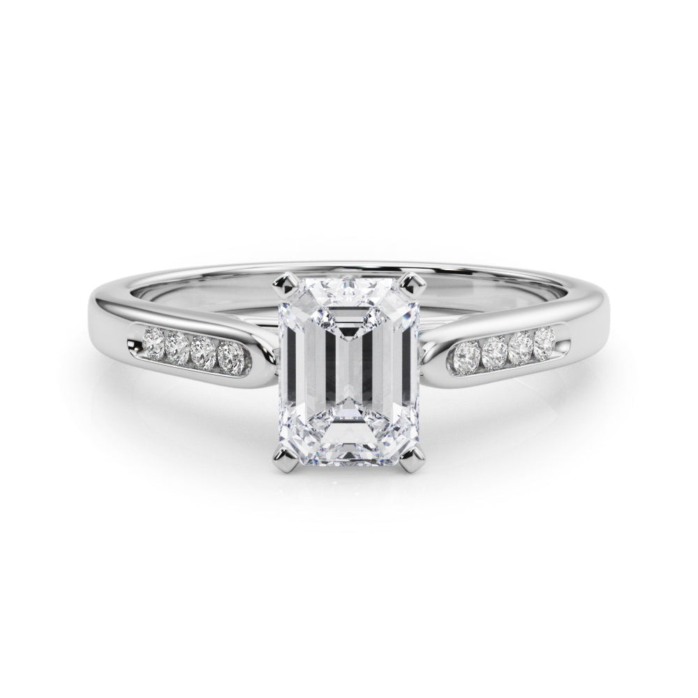 Silver Radiant Cut Channel Set Solitaire Engagement Ring with Four-Prong Setting