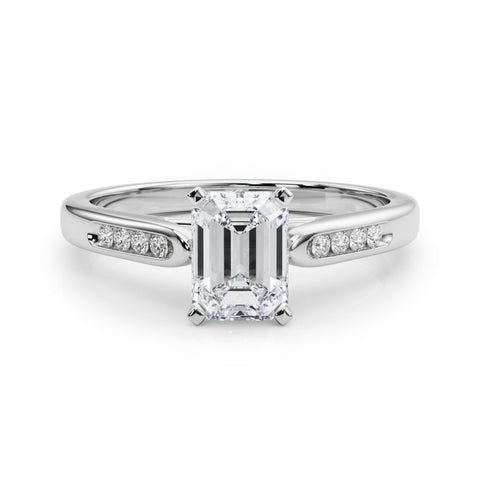 Silver Radiant Cut Channel Set Solitaire Engagement Ring with Four-Prong Setting