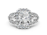 Silver Radiant Cut Cut Diamond Halo Engagement Ring with Open Split Pavé Band_13