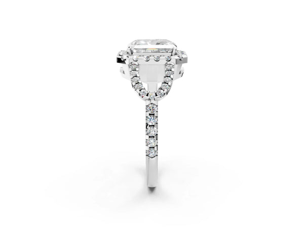 Sterling Silver Radiant Cut Split Shank Pave Halo Engagement Ring Setting