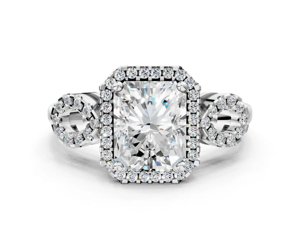 Sterling Silver Radiant Cut Pave Infinity Halo Engagement Ring Setting