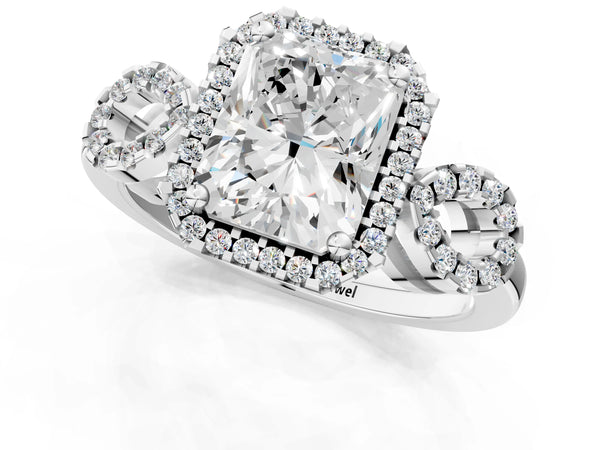 Sterling Silver Radiant Cut Pave Infinity Halo Engagement Ring Setting