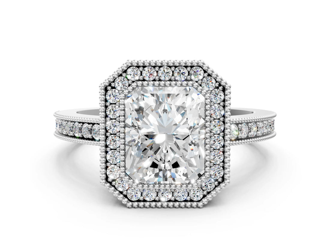 Silver Radiant Cut Cut Halo Pavé Diamond Ring_13