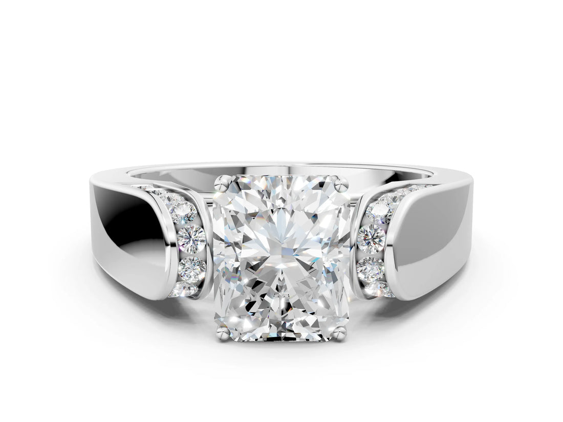 Silver Radiant Cut Diamond Channel Set Solitaire Ring with Four-Prong Setting_10