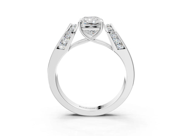 Sterling Silver Radiant Cut Channel Set Engagement Ring Setting with Accented Shoulders on Wide Band