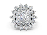 Silver Radiant Cut Diamond Floral Double Halo Engagement Ring with Prong Setting_13