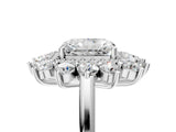 Silver Radiant Cut Diamond Floral Double Halo Engagement Ring with Prong Setting_18