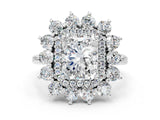 Silver Radiant Cut Diamond Floral Double Halo Engagement Ring with Prong Setting_67