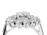 Silver Radiant Cut Diamond Floral Double Halo Engagement Ring with Prong Setting_71