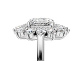 Silver Radiant Cut Diamond Floral Double Halo Engagement Ring with Prong Setting_72