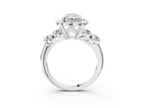 Silver Radiant Cut Diamond Floral Halo Engagement Ring with Shared Prong Setting 4