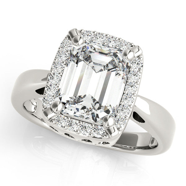 Silver Radiant Cut Diamond Halo Engagement Ring with Split Shank and Four-Prong Setting 1