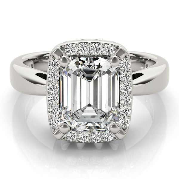Silver Radiant Cut Diamond Halo Engagement Ring with Split Shank and Four-Prong Setting 2