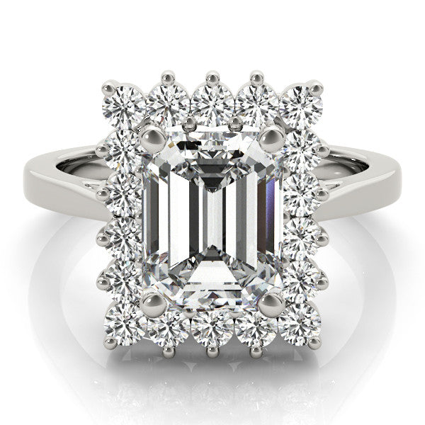 Silver Radiant Cut Diamond Halo Ring with Round Brilliant Halo and Solitaire Band 2