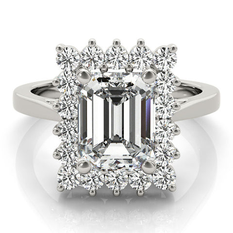 Silver Radiant Cut Diamond Halo Ring with Round Brilliant Halo and Solitaire Band 2