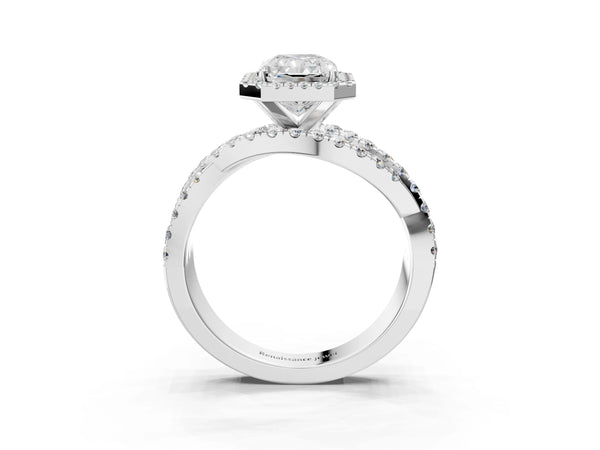 Sterling Silver Radiant Cut Halo Engagement Ring Setting with Twisted Pave Split Shank