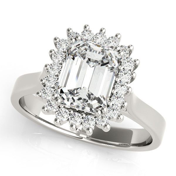 Silver Radiant Cut Diamond Halo Ring with Solitaire Band and Prong Setting 1