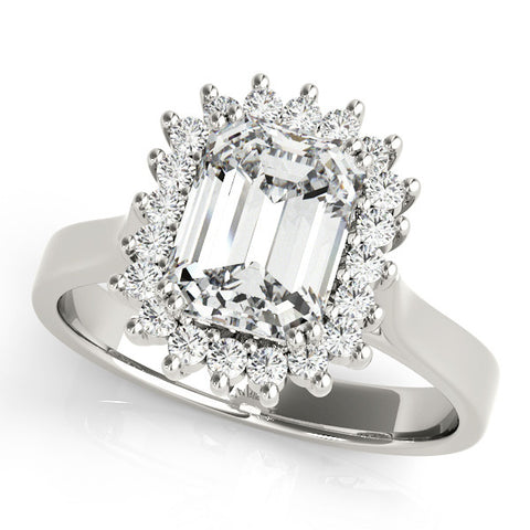 Silver Radiant Cut Diamond Halo Ring with Solitaire Band and Prong Setting 1
