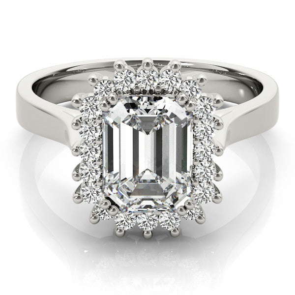 Silver Radiant Cut Diamond Halo Ring with Solitaire Band and Prong Setting 2
