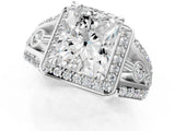 Silver Radiant Cut Diamond Halo Ring with Split Shank and Bezel Accents and Four-Prong Setting_14