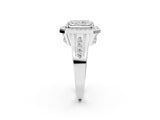 Silver Radiant Cut Diamond Halo Ring with Split Shank and Bezel Accents and Prong Setting_15