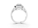 Silver Radiant Cut Diamond Halo Ring with Split Shank and Bezel Accents and Prong Setting_16