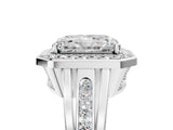 Silver Radiant Cut Diamond Halo Ring with Split Shank and Bezel Accents and Prong Setting_18