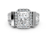 Silver Radiant Cut Diamond Halo Split Shank Prong Set Ring_55