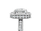 Silver Radiant Cut Diamond Milgrain Halo Engagement Ring with Round Pavé Band and Prong Setting_17