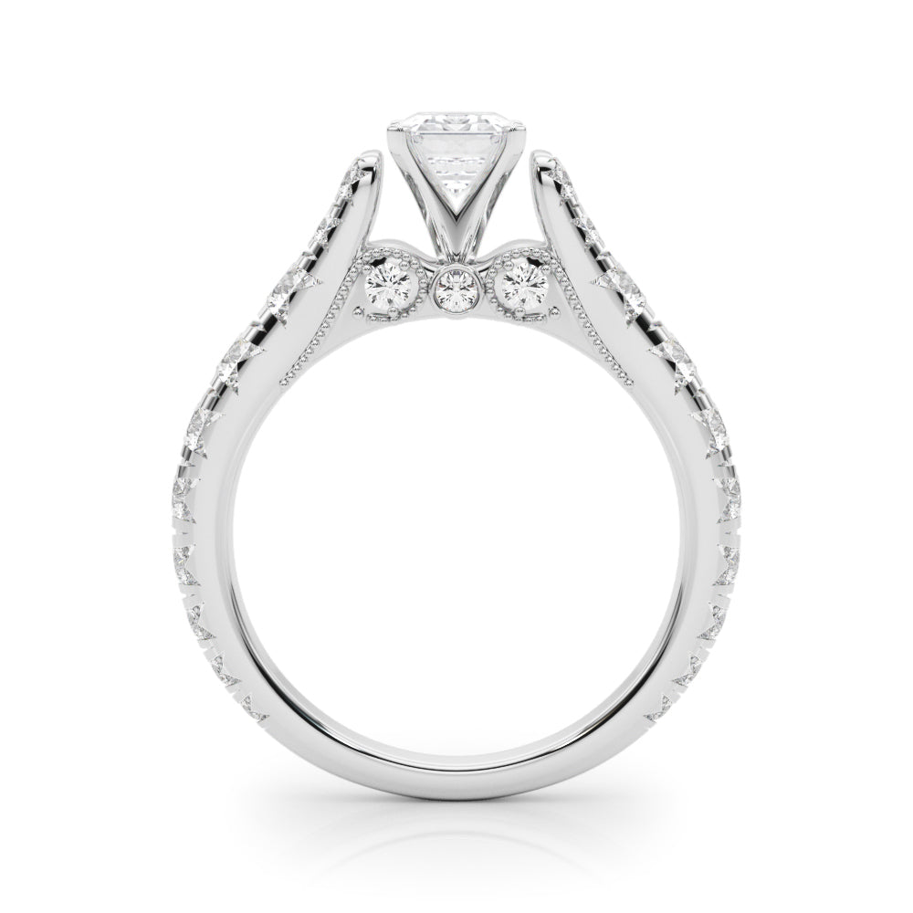 Silver Radiant Cut Diamond Pavé Band Solitaire with Four-Prong Setting 1